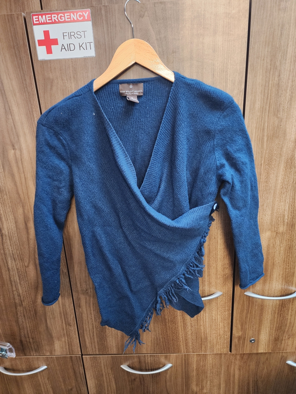 Fenn Wright Manson Teal-Blue Wrap Cardigan with Fringe